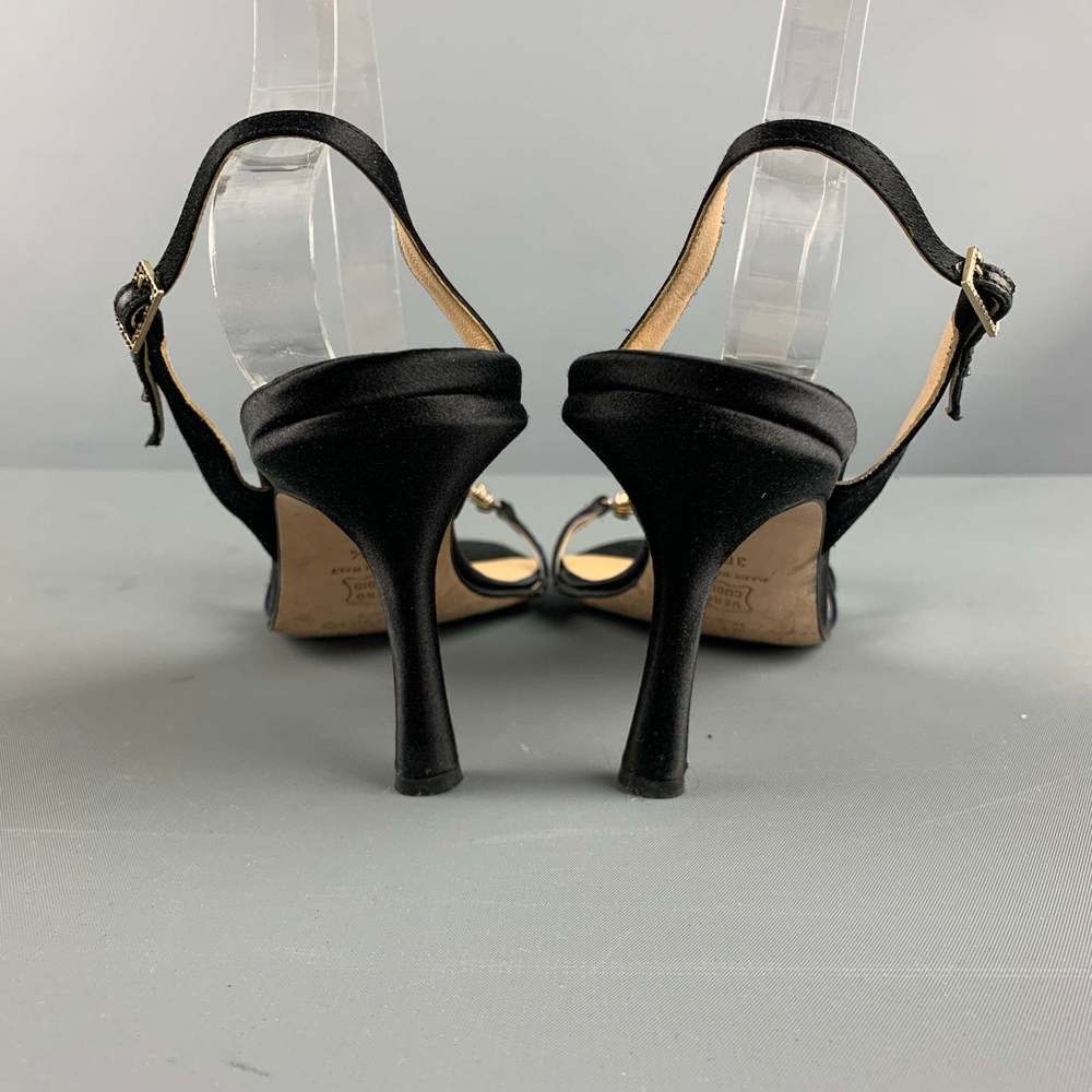 JIMMY CHOO Black Satin Embellishment Slingback Sandals - Picture 3 of 8